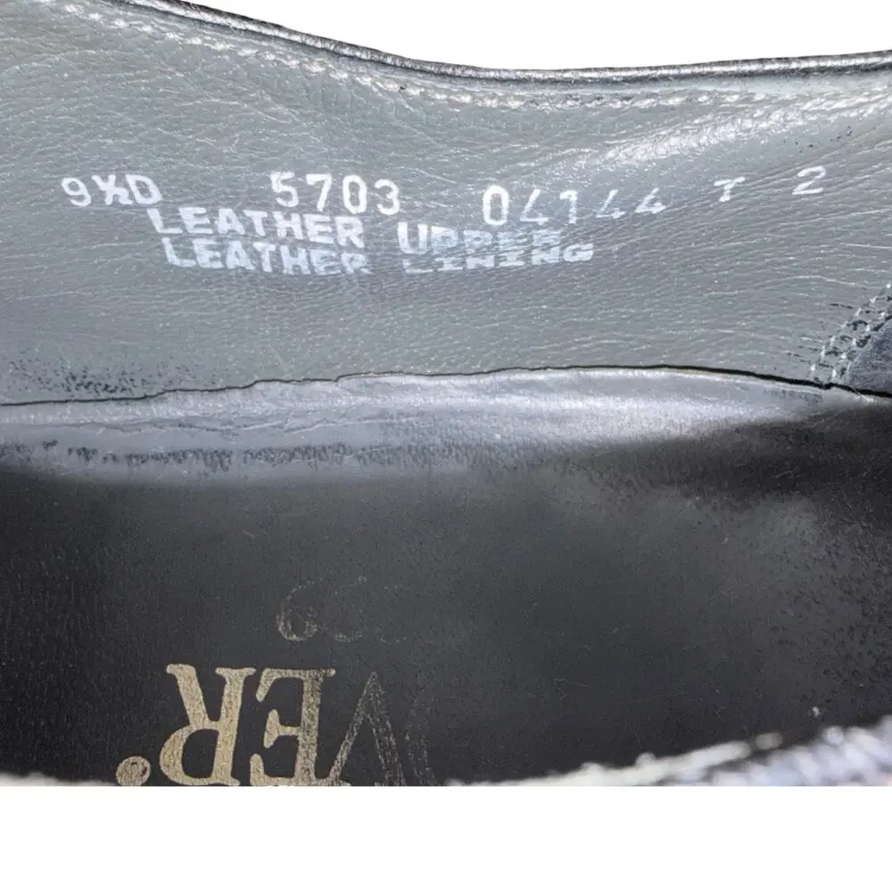 Vintage HANOVER Black Leather Wingtip Brogue Shoes Size: 9.5D Men's
